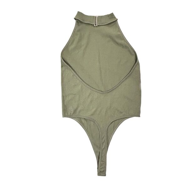 Cotton Candy Women’s Open Back Halter Army Green Sleeveless Ribbed Bodysuit M/L - Picture 3 of 11